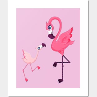 Momma & Baby Flamingos Posters and Art